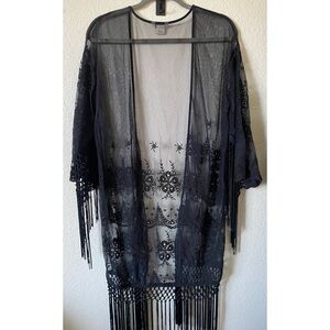 NWOT Ariat fringe sheer lace duster kimono